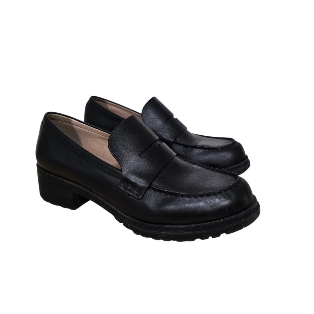 Cole Haan Black Leather Grand.OS Lug Sole Penny Loafers W28816 Womens 10.5 B